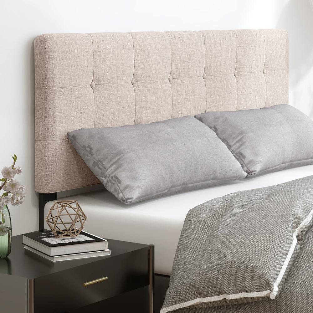 Linen Upholstered Headboard with Solid Rubber Wood Legs-Beige - Gallery View 1 of 9