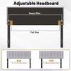 Adjustable gray linen upholstered headboard with solid wood legs, suitable for full and queen size bed frames.