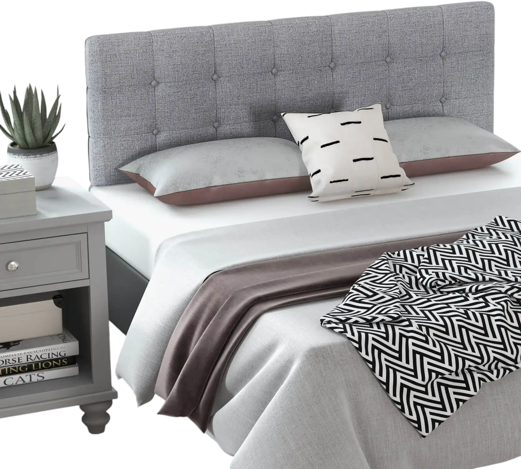 Costway Linen Upholstered Headboard Gray Solid Rubber Wood Legs 57194836 New