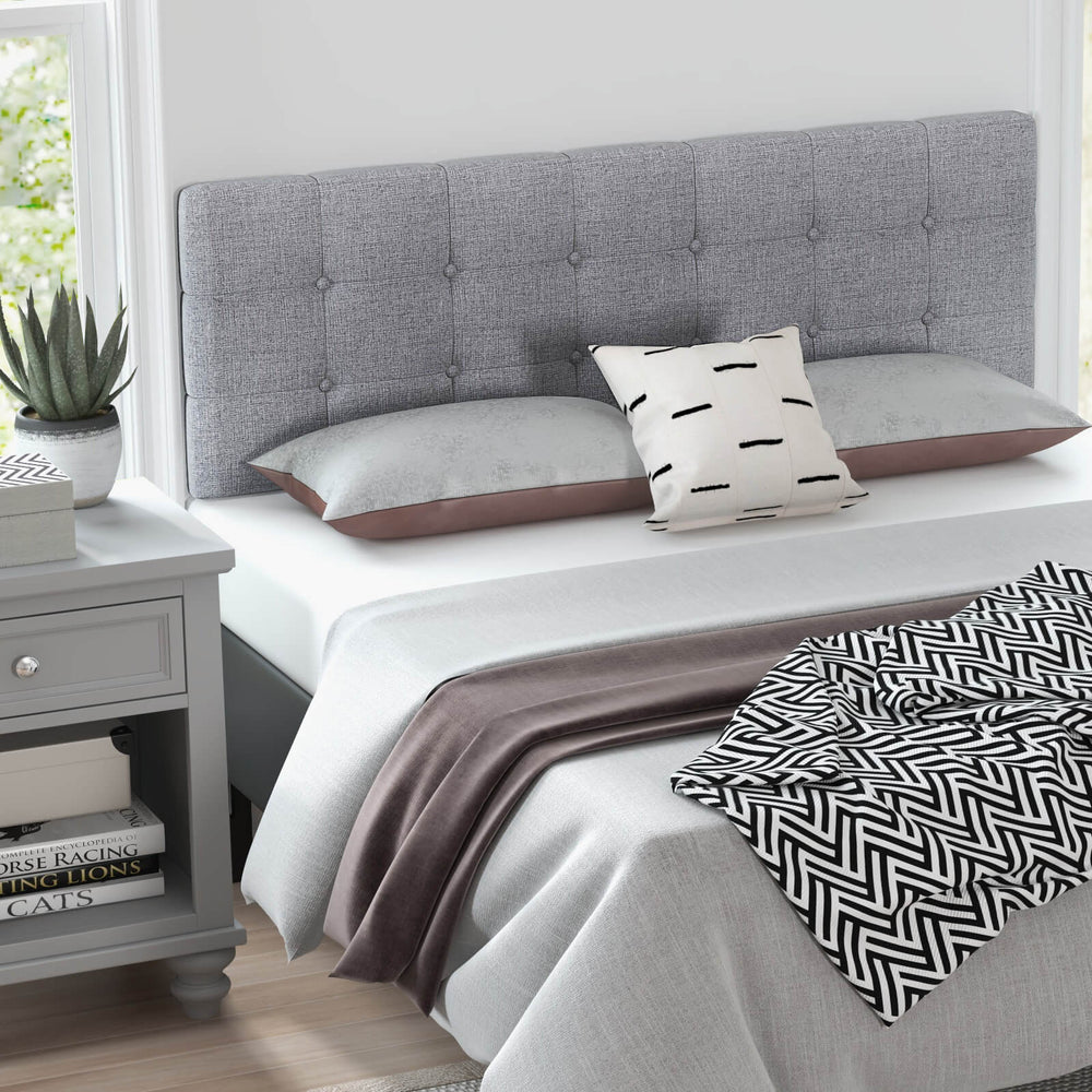 Linen Upholstered Headboard with Solid Rubber Wood Legs-Gray - Gallery View 1 of 10