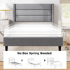 Linen upholstered twin bed frame with wingback headboard, featuring sturdy plywood slats and no box spring needed.