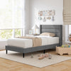 Twin size linen upholstered platform bed frame with wingback headboard, featuring a sturdy design and elegant quilting.
