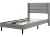 Twin size linen upholstered platform bed frame with wingback headboard and sturdy plywood slats for mattress support.