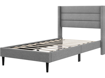 Costway Linen Upholstered Platform Bed Frame Wingback Headboard 61847293 New