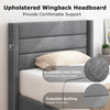 Upholstered wingback headboard in breathable linen fabric, featuring exquisite quilting for a stylish twin bed frame.
