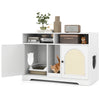Cat litter box enclosure with storage, double rooms, and scratching board in white, perfect for stylish pet care.