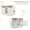 Dimensions of the 43-inch white cat litter box enclosure with storage, featuring double rooms and removable scratching.