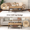 Living room central table with lifting tabletop, natural wood finish, and metal legs for versatile use as a coffee or.