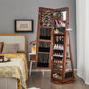 Lockable 360° Swivel Jewelry Cabinet with Full-Length Mirror LED Lights-Walnut - Gallery View 1 of 11