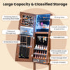 Lockable jewelry armoire with lighted full-length mirror, walnut finish, featuring large storage capacity and.