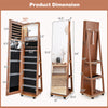 Lockable jewelry cabinet armoire with full-length mirror, brown finish, featuring storage hooks and shelves for.