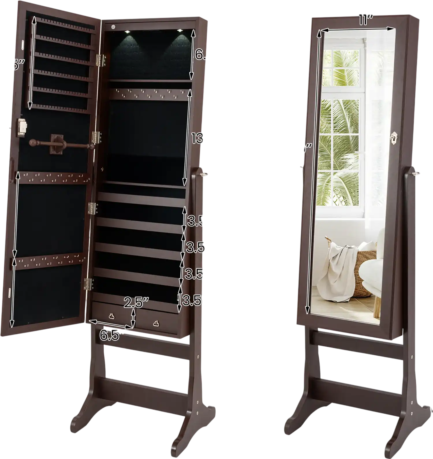 Costway Lockable Mirrored Jewelry Cabinet w/ Stand & 2 LED Lights 05326841 New
