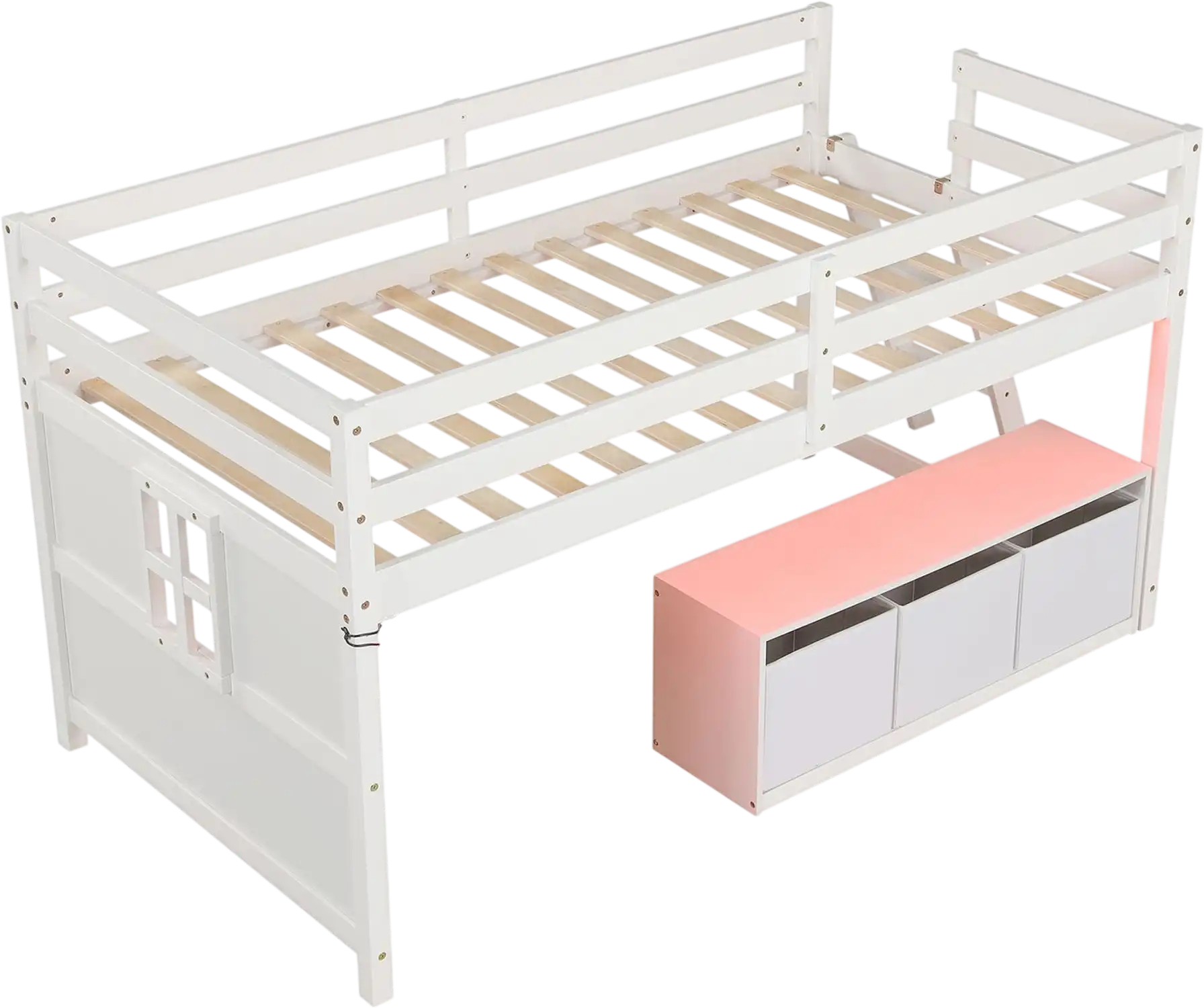 Costway Twin Loft Bed Adjustable Lights Remote 3 Fabric Drawers 36023899 New