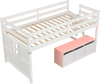 Loft bed with adjustable lights, solid wood construction, and three removable fabric drawers for organized storage.