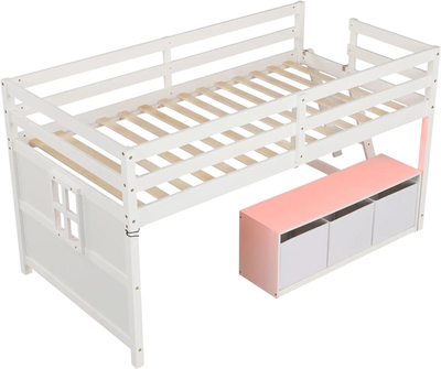 Costway Twin Loft Bed Adjustable Lights Remote 3 Fabric Drawers 36023899 New