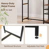 Heavy-duty metal frame of the rustic brown bar table with adjustable foot pads for enhanced stability and support.
