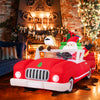 Dynamic scene of Santa and reindeer riding in a red car with a gift bag, enhanced by 9 bright LED lights for festive.