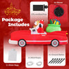 Inflatable Santa Claus and reindeer in red car with gift bag, featuring 9 LED lights for festive holiday decor.
