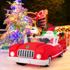 Inflatable Santa Claus and reindeer in a red car with gift bag, featuring 9 LED lights for festive outdoor display.