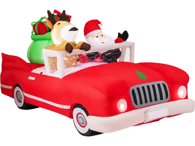 Costway 7.7' Christmas Inflatable Santa Reindeer Red Car w/ Gift Bag 9 LED Lights 58724961 New