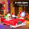 Inflatable Santa Claus and reindeer in a red car with 9 energy-saving LED lights, perfect for festive holiday displays.