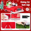 Inflatable Santa Claus and reindeer in a red car with gift bag, featuring 9 LED lights for festive outdoor decor.