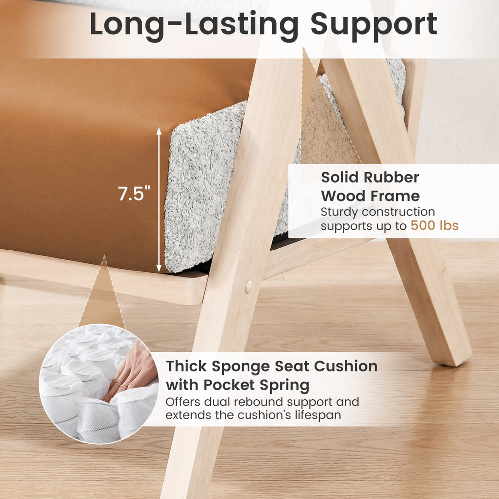 Close-up of the loveseat sofa's thick sponge seat cushion with pocket spring, featuring a durable rubber wood frame in.