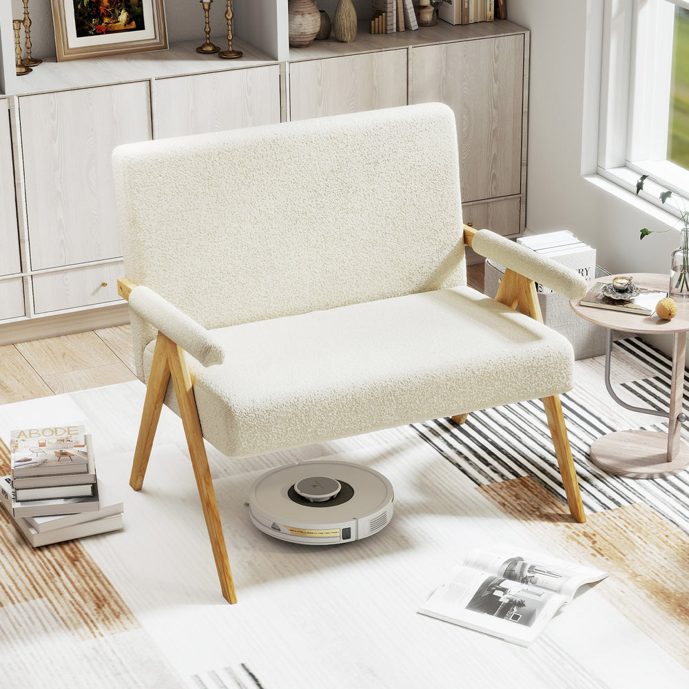 Loveseat Sofa with Armrests and Wooden Legs-Beige - Gallery View 1 of 10