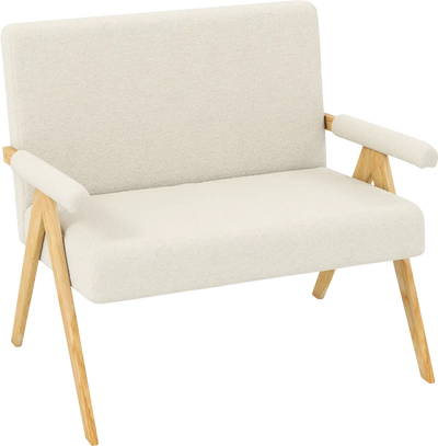 Costway Sherpa Loveseat Sofa w/ Armrests Wooden Legs 23251176 New