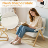 Beige loveseat sofa with plush sherpa fabric, slanted backrest, and wooden legs, perfect for small spaces and.