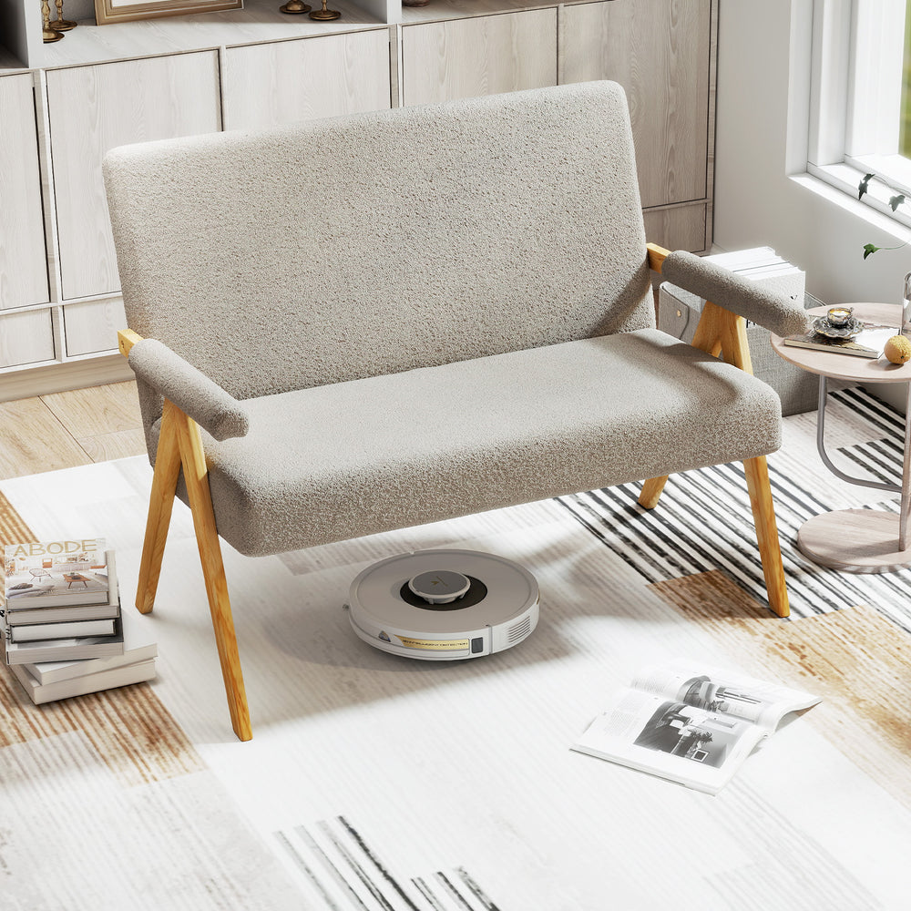 Loveseat Sofa with Armrests and Wooden Legs-Gray - Gallery View 1 of 10