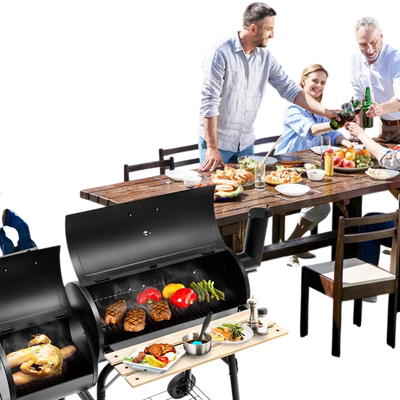 Costway Low Smoke Outdoor BBQ Grill Steel Barbecue Cooker with Firebox 17423931 New