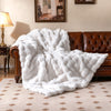 Luxury Fuzzy Plush Rabbit Fur Bubble Blanket for Armchair-White - Gallery View 1 of 10