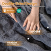 Luxury gray fuzzy plush rabbit fur bubble blanket showcasing double-sided design with soft flannel and faux fur texture.