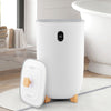 White 40L towel warmer bucket with LCD control panel, wooden legs, and dual fragrance disc holders for family use.