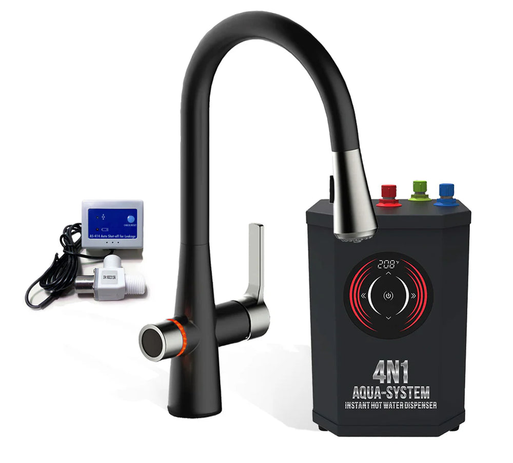 AquaNuTech 4N1 Aqua-System Faucet with Hot Water Dispenser and Leak Detector New