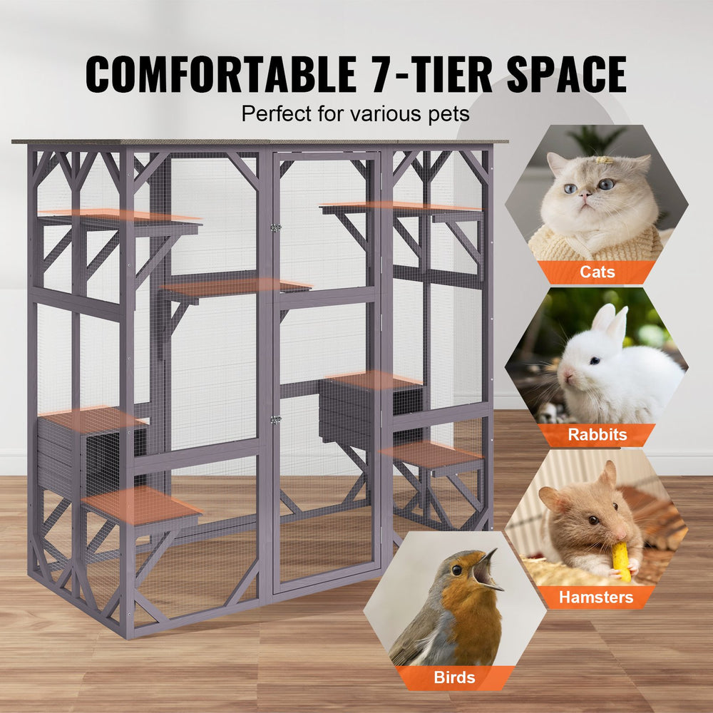 Vevor Cat House Outdoor 7-Tier Large Catio with 5 Platforms 2 Resting Boxes 71.2" x 34.6" x 66.5" New