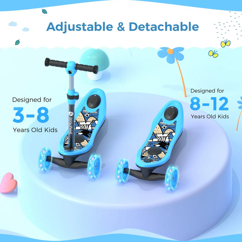 isinwheel Mini Pro 2-in-1 Electric 3 Wheel Scooter and Height Adjustable For Kids New