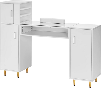 Vevor Manicure Table Glass Top Nail Station with Storage Cabinets Acetone-Resistant New