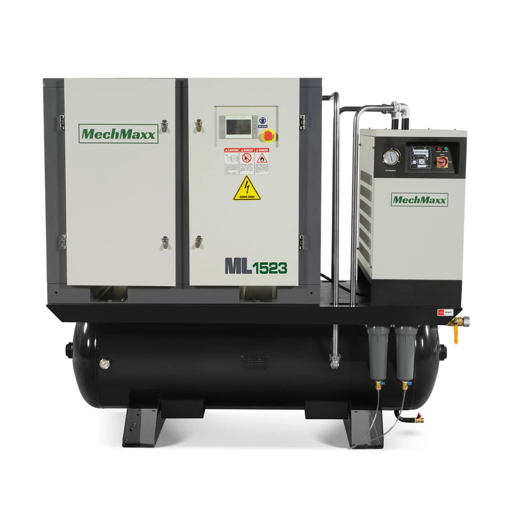 15HP Combined Rotary Screw Air Compressor with Dryer & 105-Gal ASME Tank | 45 CFM,  116 PSI,  230V 3-Phase - Industrial Grade