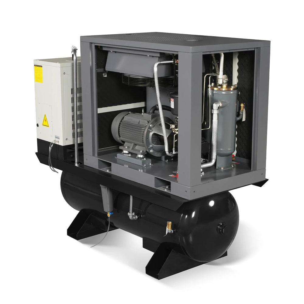 15HP Combined Rotary Screw Air Compressor with Dryer & 105-Gal ASME Tank | 45 CFM,  116 PSI,  230V 3-Phase - Industrial Grade