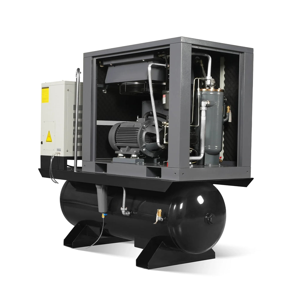 20HP Combined Rotary Screw Air Compressor with Dryer & 105-Gal ASME Tank | 78 CFM,  116 PSI,  230V 3-Phase - Industrial Grade