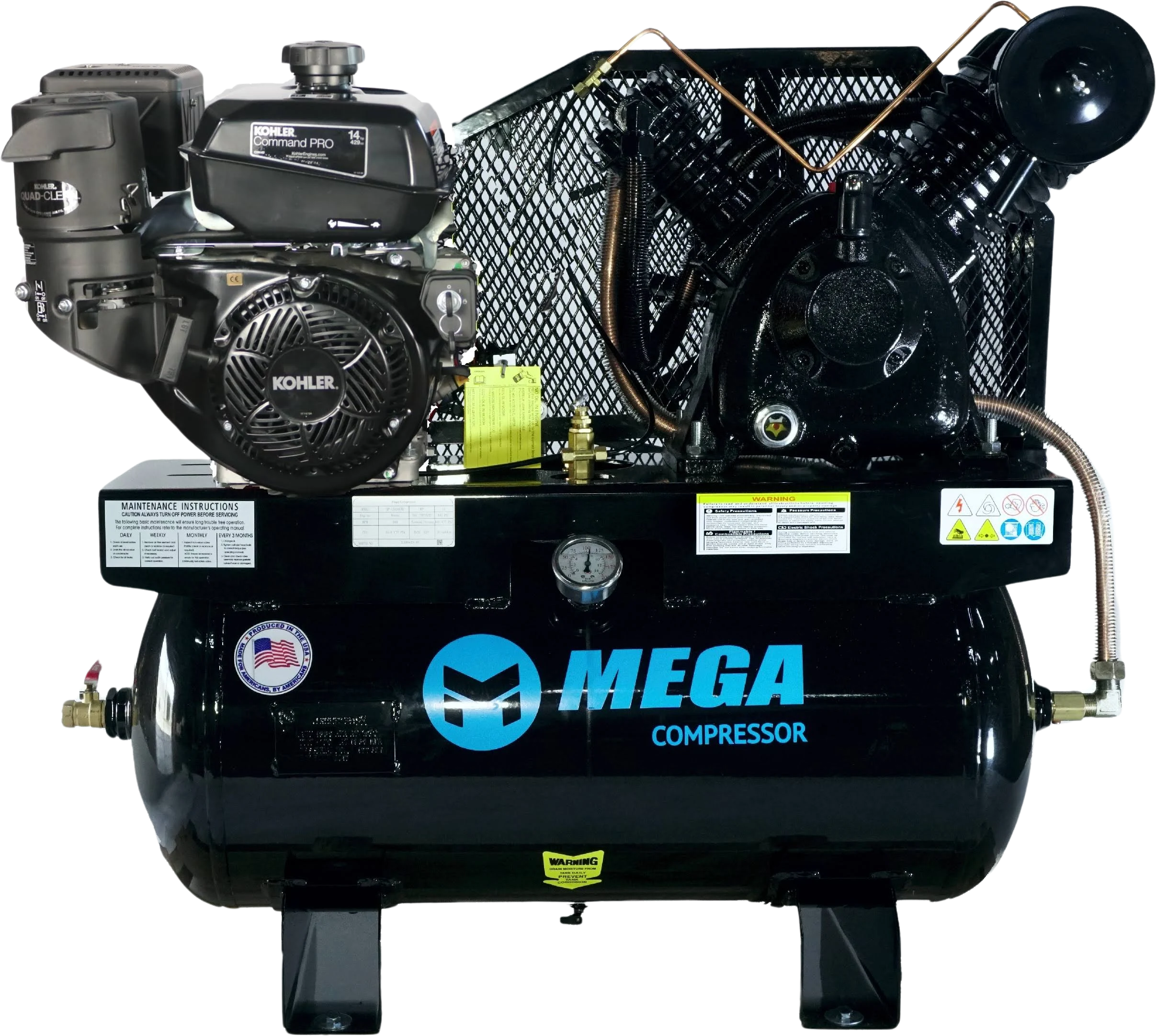 Mega Compressor MP-14030GTU Air Compressor 30 Gallon 14 HP 175 PSI Kohler Engine Gas Start New