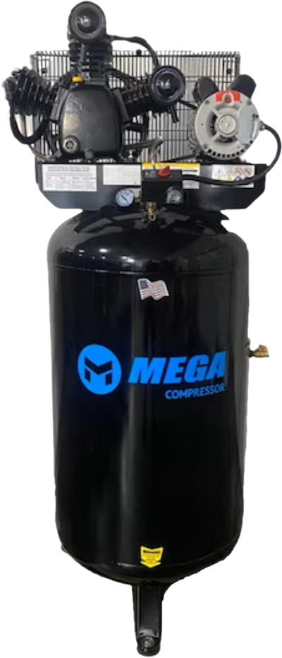 Mega Compressor MP-6580V2 Air Compressor 2 Stage 80 Gallon 5 HP 175 PSI 208/230V Single Phase Electric Start New
