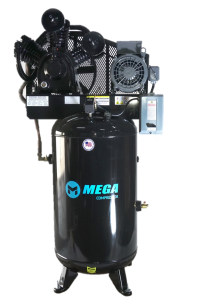 Mega Compressor MP-7580VM10U Two Stage Air Compressor with 7.5 HP Pump 680 RPM 80 Gallon 220V 1-Phase Electric Start New