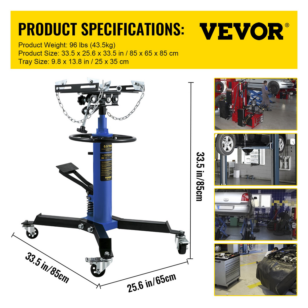 Vevor Transmission Floor Jack 1100 lbs Capacity Hydraulic Telescopic 2 Stage With Foot Pedal Blue New