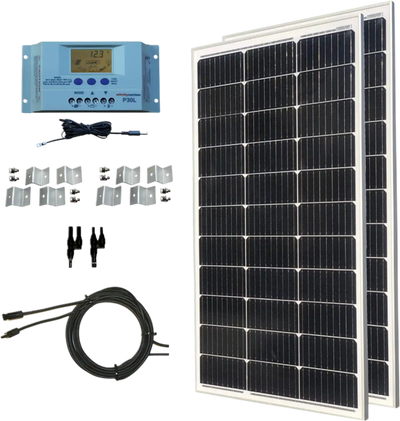 WindyNation MSPK-200W-P30L 200 Watt Solar Panel Kit With LCD Charge Controller New