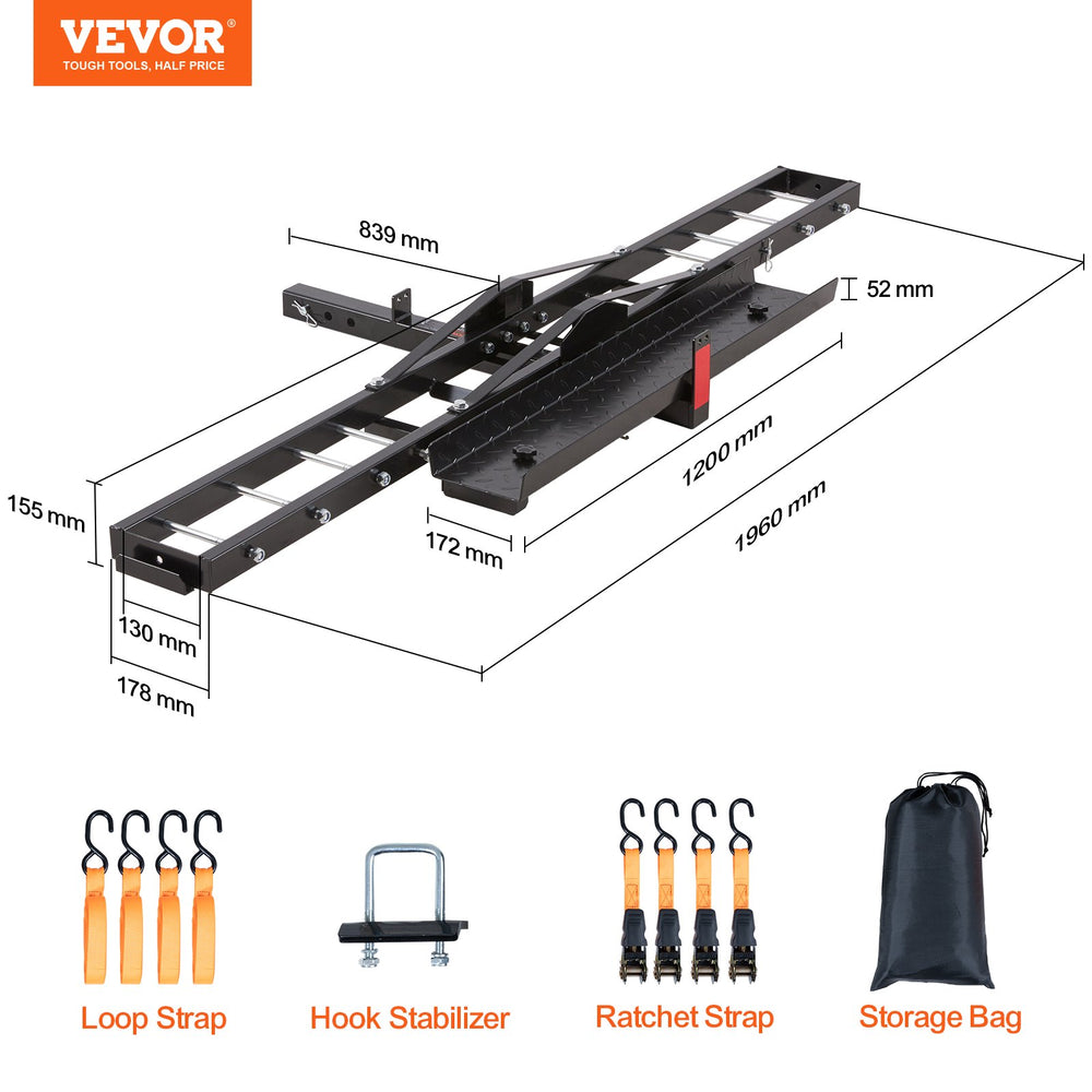 Vevor Motorcycle Scooter Dirt Bike Carrier 600 lbs Hitch Mount with Ramp Holds 1 New