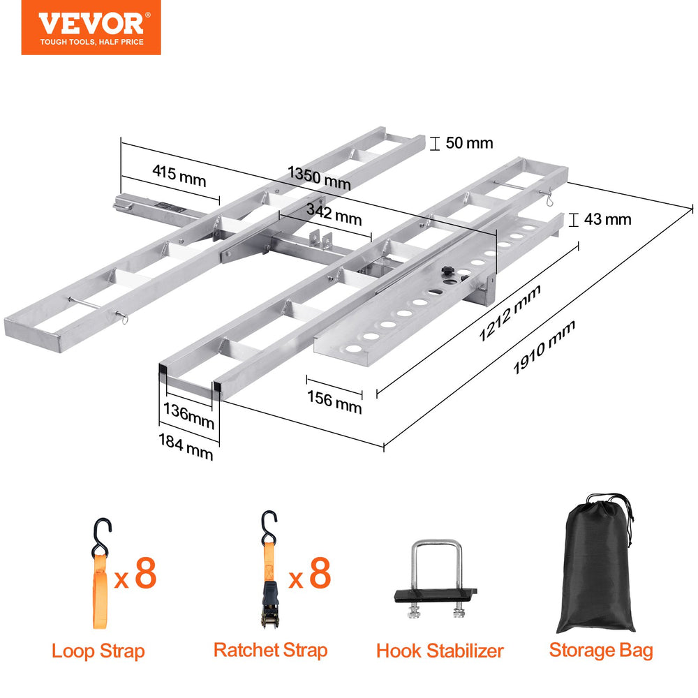 Vevor Motorcycle Scooter Dirt Bike Carrier 600 lbs Hitch Mount with Ramp Holds 2 New