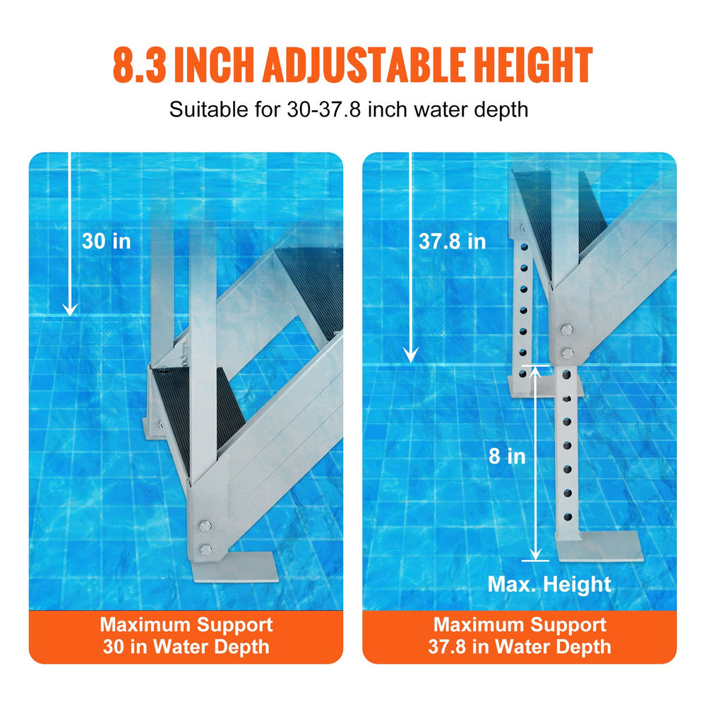 Vevor Dock Ladder 30"-38" Adjustable Height 500 Lbs. Load Capacity 4 Steps Aluminum New
